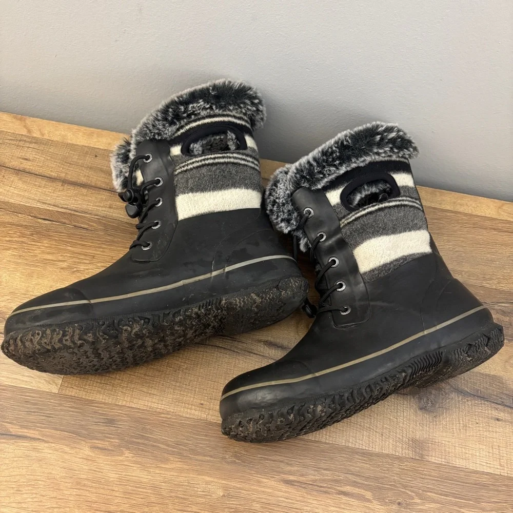 Bogs Arcata Stripe Black Waterproof Wool Blend Winter Snow Boots Youth Big Kids